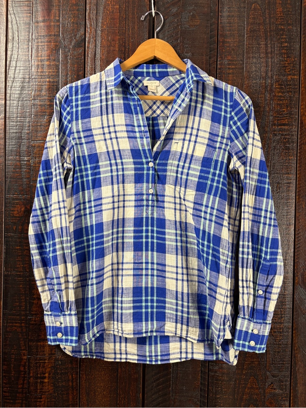 J.Crew Blue Plaid Popover Shirt XXS